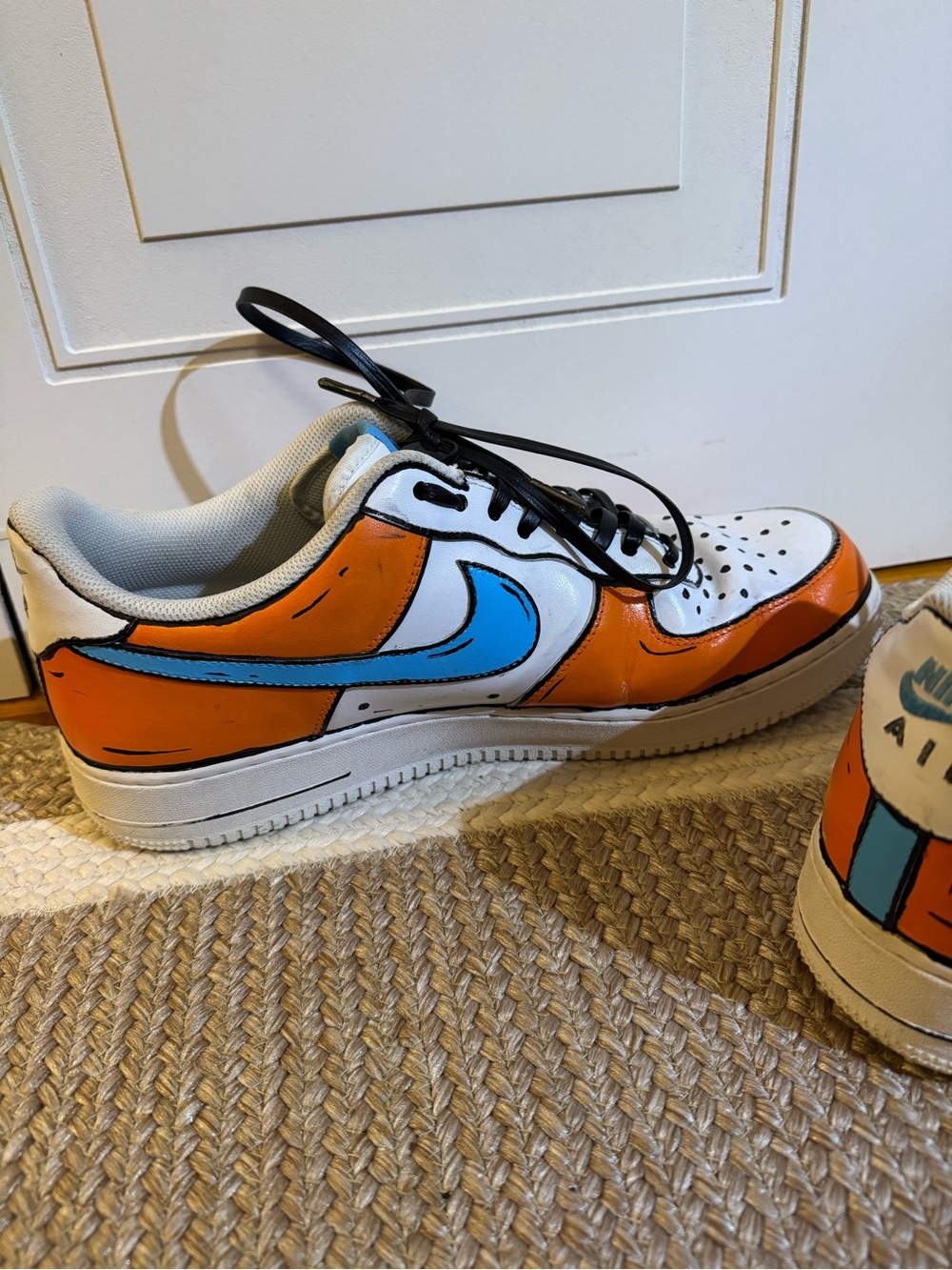 Custom Painted Nike Air Force 1 Sneakers Orange & Blue Drip Leather Lace Size 15 - Picture 5 of 9